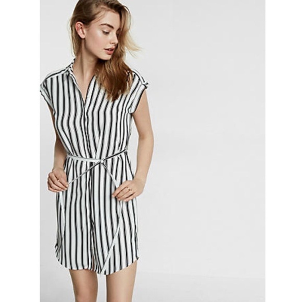 Express Button Front Tie Waist Shirt Dress